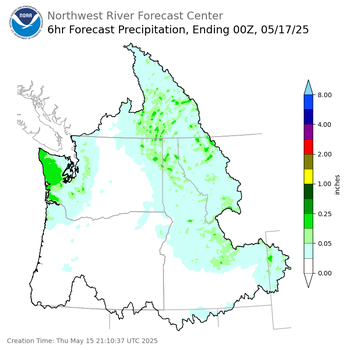 Day 2 (Friday): 6 Hourly Precipitation Forecast  ending Friday, May 16 at 5 pm PDT