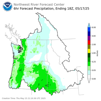 Day 3 (Saturday): 6 Hourly Precipitation Forecast  ending Saturday, May 17 at 11 am PDT