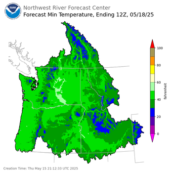 Day 3 (Saturday): Min Temperature Forecast ending Sunday, May 18 at 5 am PDT