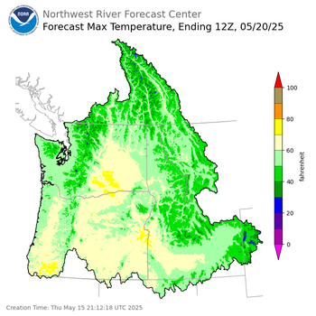 Day 5 (Monday): Max Temperature Forecast ending Tuesday, May 20 at 5 am PDT