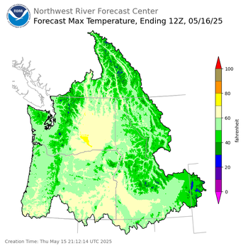 Day 1 (Thursday): Max Temperature Forecast ending Friday, May 16 at 5 am PDT
