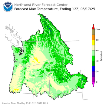 Day 2 (Friday): Max Temperature Forecast ending Saturday, May 17 at 5 am PDT