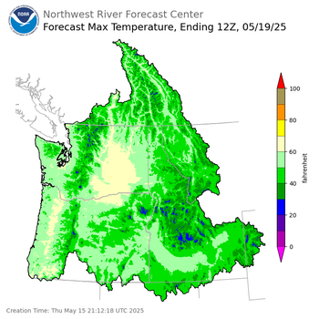 Day 4 (Sunday): Max Temperature Forecast ending Monday, May 19 at 5 am PDT