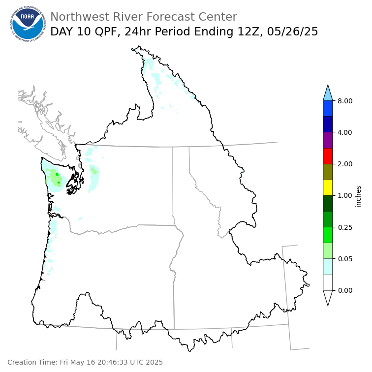 Day 10 (Sunday): Precipitation Forecast ending Monday, May 26 at 5 am PDT
