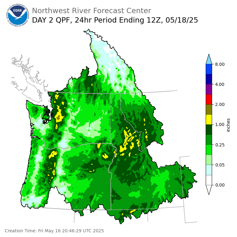 Day 2 (Saturday): Precipitation Forecast ending Sunday, May 18 at 5 am PDT