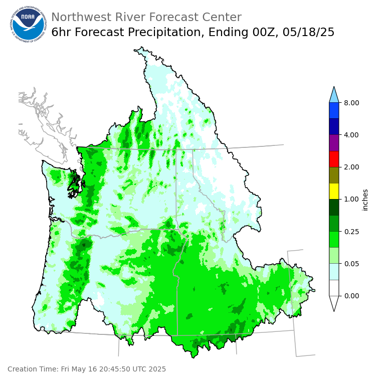 Day 2 (Saturday): 6 Hourly Precipitation Forecast  ending Saturday, May 17 at 5 pm PDT