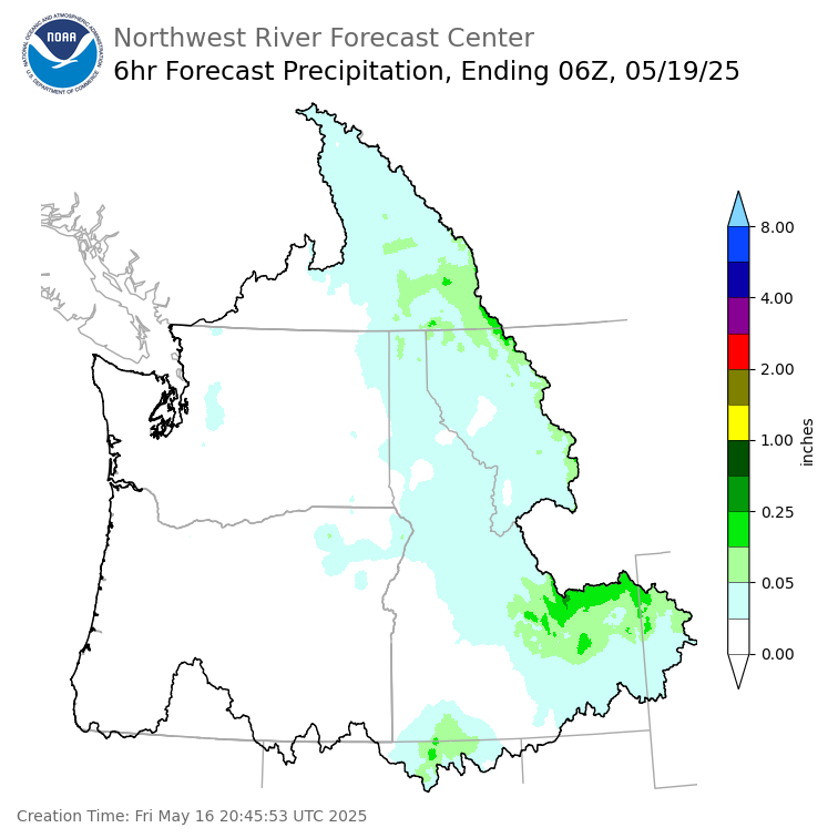 Day 3 (Sunday): 6 Hourly Precipitation Forecast  ending Sunday, May 18 at 11 pm PDT