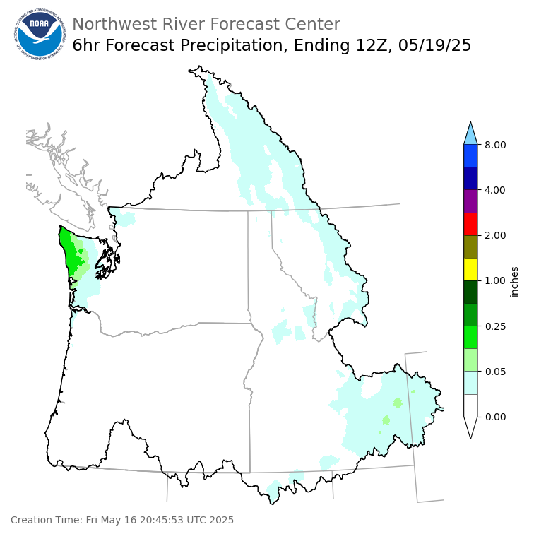 Day 3 (Sunday): 6 Hourly Precipitation Forecast  ending Monday, May 19 at 5 am PDT