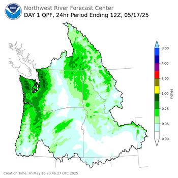 Day 1 (Friday): Precipitation Forecast ending Saturday, May 17 at 5 am PDT