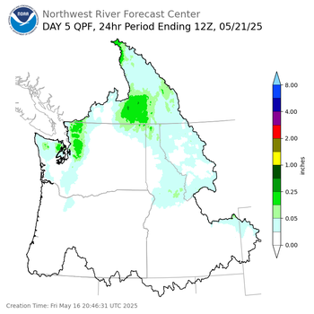 Day 5 (Tuesday): Precipitation Forecast ending Wednesday, May 21 at 5 am PDT