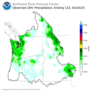 Observed Precipitation ending Friday, May 16 at 5 am PDT