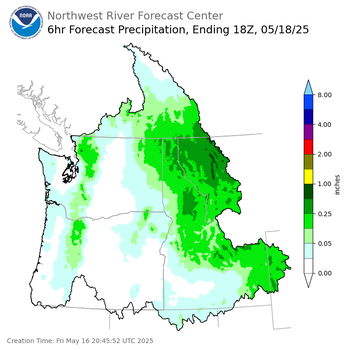 Day 3 (Sunday): 6 Hourly Precipitation Forecast  ending Sunday, May 18 at 11 am PDT
