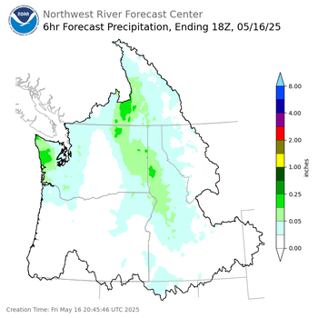 Day 1 (Friday): 6 Hourly Precipitation Forecast ending Friday, May 16 at 11 am PDT