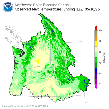Maximum Temperatures ending Thursday, May 15 at 9 pm PDT