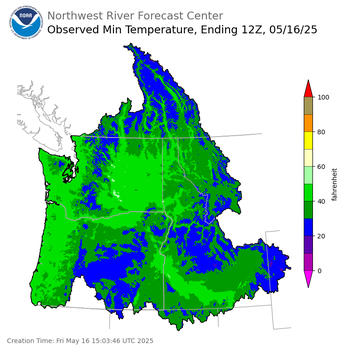 Minimum Temperatures ending Friday, May 16 at 5 am PDT