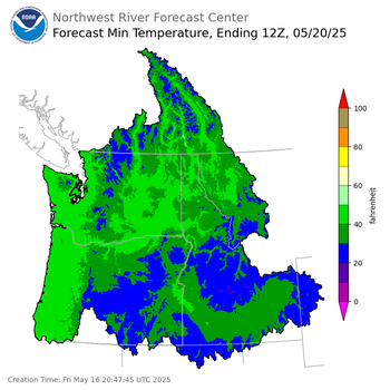 Day 4 (Monday): Min Temperature Forecast ending Tuesday, May 20 at 5 am PDT