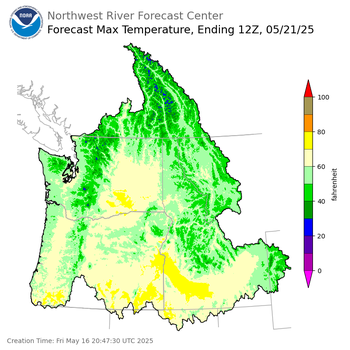 Day 5 (Tuesday): Max Temperature Forecast ending Wednesday, May 21 at 5 am PDT