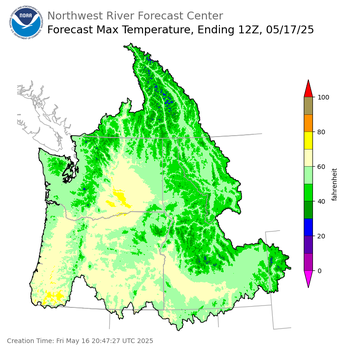 Day 1 (Friday): Max Temperature Forecast ending Saturday, May 17 at 5 am PDT