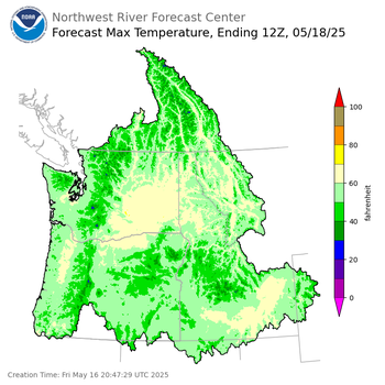 Day 2 (Saturday): Max Temperature Forecast ending Sunday, May 18 at 5 am PDT