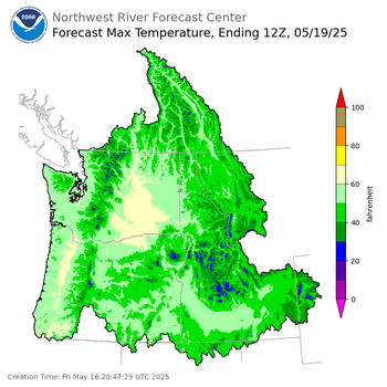 Day 3 (Sunday): Max Temperature Forecast ending Monday, May 19 at 5 am PDT