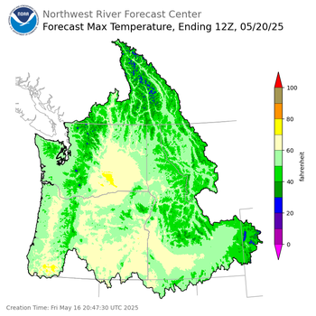 Day 4 (Monday): Max Temperature Forecast ending Tuesday, May 20 at 5 am PDT