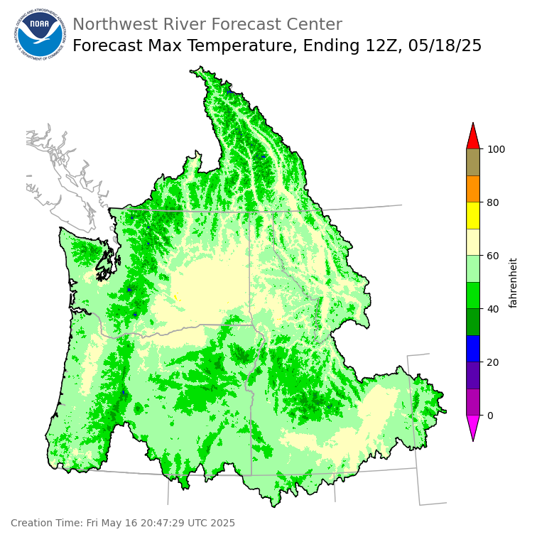 Day 2 (Saturday): Max Temperature Forecast ending Sunday, May 18 at 5 am PDT