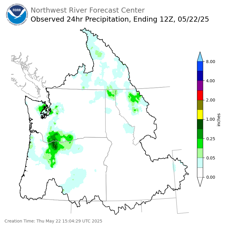 Observed Precipitation ending Thursday, May 22 at 5 am PDT