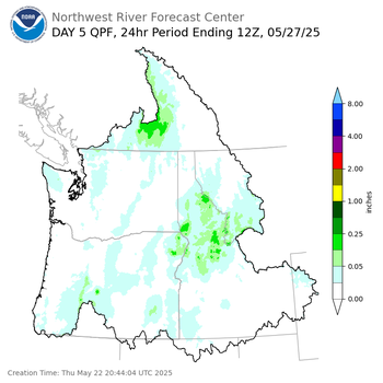 Day 5 (Monday): Precipitation Forecast ending Tuesday, May 27 at 5 am PDT