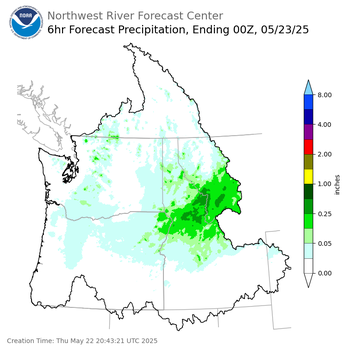 Day 1 (Thursday): 6 Hourly Precipitation Forecast ending Thursday, May 22 at 5 pm PDT