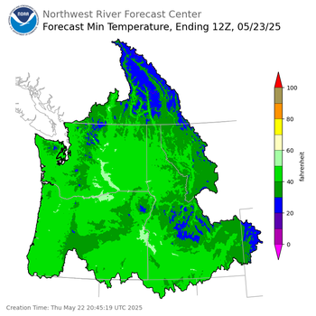 Day 1 (Thursday): Min Temperature Forecast ending Friday, May 23 at 5 am PDT