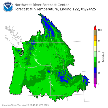 Day 2 (Friday): Min Temperature Forecast ending Saturday, May 24 at 5 am PDT
