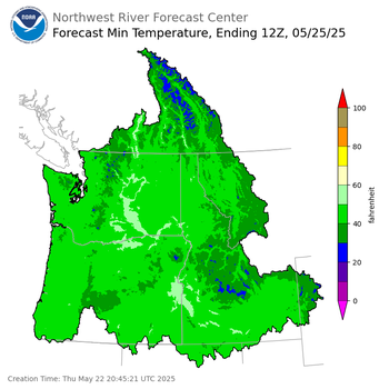 Day 3 (Saturday): Min Temperature Forecast ending Sunday, May 25 at 5 am PDT