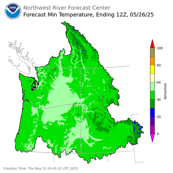 Day 4 (Sunday): Min Temperature Forecast ending Monday, May 26 at 5 am PDT