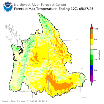 Day 5 (Monday): Max Temperature Forecast ending Tuesday, May 27 at 5 am PDT