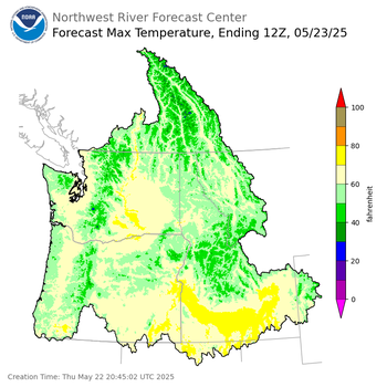 Day 1 (Thursday): Max Temperature Forecast ending Friday, May 23 at 5 am PDT