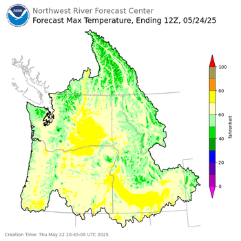 Day 2 (Friday): Max Temperature Forecast ending Saturday, May 24 at 5 am PDT