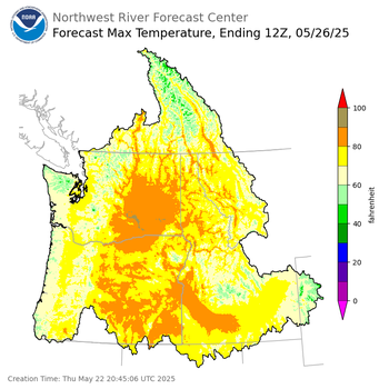 Day 4 (Sunday): Max Temperature Forecast ending Monday, May 26 at 5 am PDT