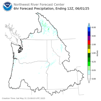 Day 1 (Saturday): 6 Hourly Precipitation Forecast ending Sunday, June 1 at 5 am PDT