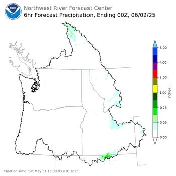 Day 2 (Sunday): 6 Hourly Precipitation Forecast  ending Sunday, June 1 at 5 pm PDT