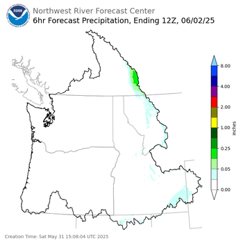 Day 2 (Sunday): 6 Hourly Precipitation Forecast  ending Monday, June 2 at 5 am PDT