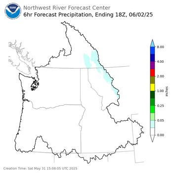 Day 3 (Monday): 6 Hourly Precipitation Forecast  ending Monday, June 2 at 11 am PDT