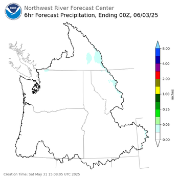 Day 3 (Monday): 6 Hourly Precipitation Forecast  ending Monday, June 2 at 5 pm PDT