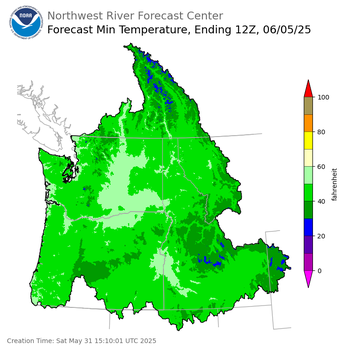 Day 5 (Wednesday): Min Temperature Forecast ending Thursday, June 5 at 5 am PDT