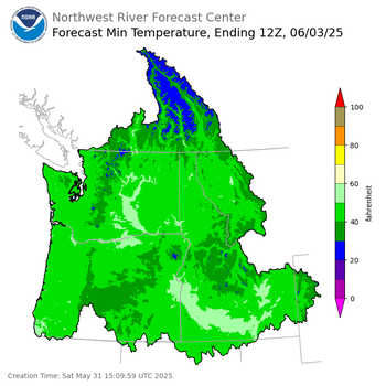 Day 3 (Monday): Min Temperature Forecast ending Tuesday, June 3 at 5 am PDT