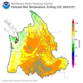 Day 1 (Saturday): Max Temperature Forecast ending Sunday, June 1 at 5 am PDT