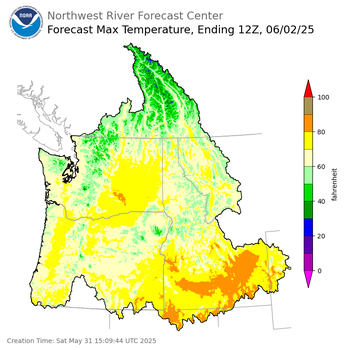 Day 2 (Sunday): Max Temperature Forecast ending Monday, June 2 at 5 am PDT