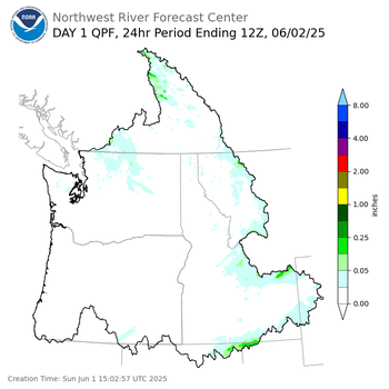 Day 1 (Sunday): Precipitation Forecast ending Monday, June 2 at 5 am PDT