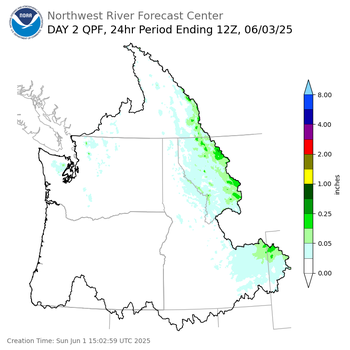 Day 2 (Monday): Precipitation Forecast ending Tuesday, June 3 at 5 am PDT