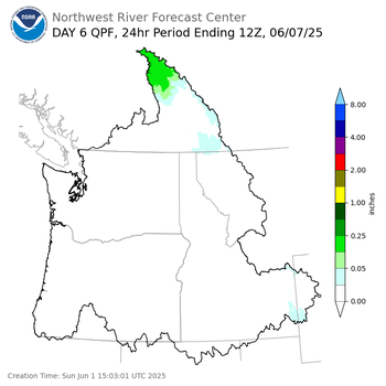 Day 6 (Friday): Precipitation Forecast ending Saturday, June 7 at 5 am PDT