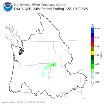 Day 8 (Sunday): Precipitation Forecast ending Monday, June 9 at 5 am PDT
